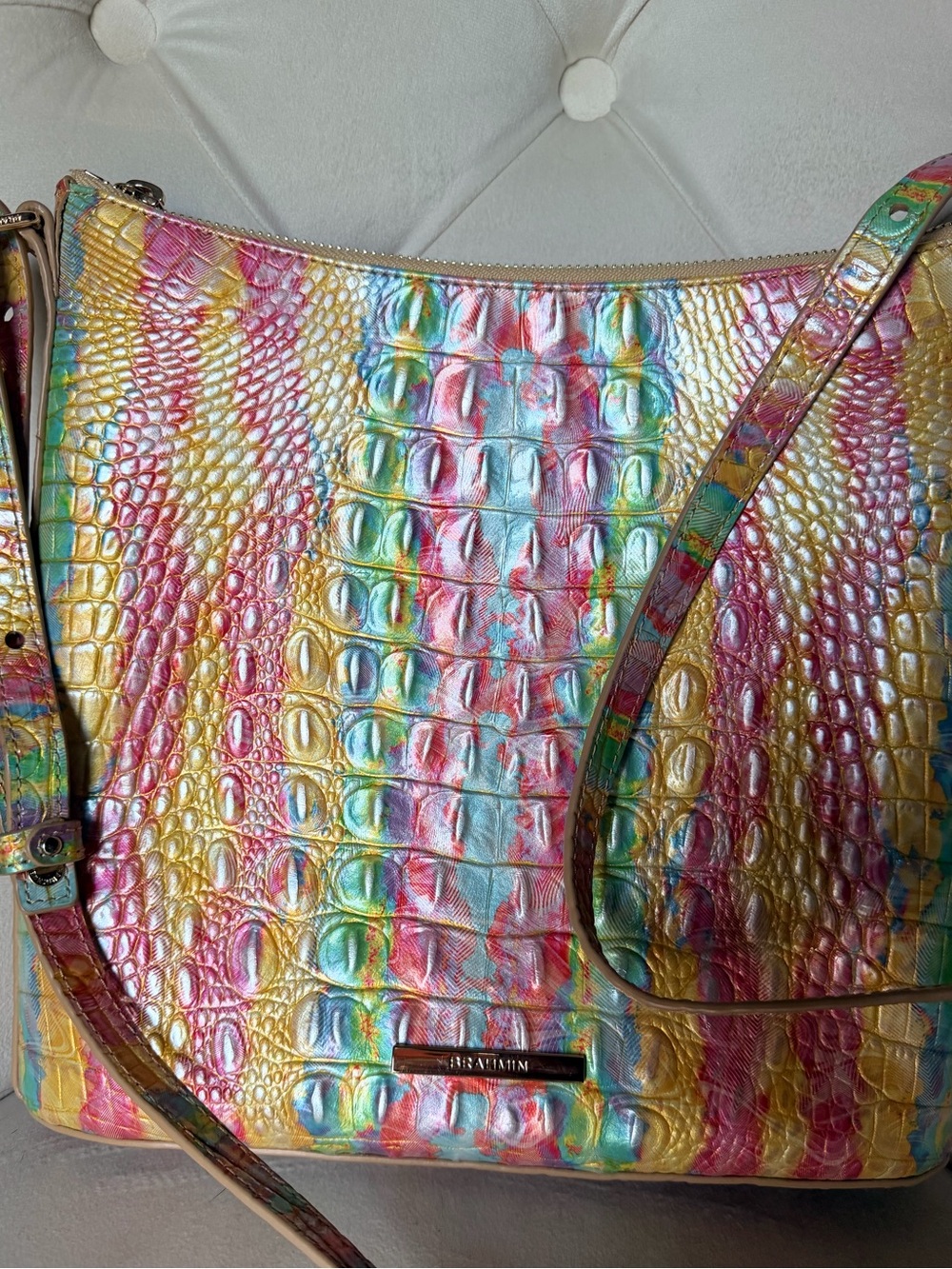 Brahmin Multicolor Croc Embossed Shoulder Crossbody Bag Leather Colorful - Picture 16 of 17